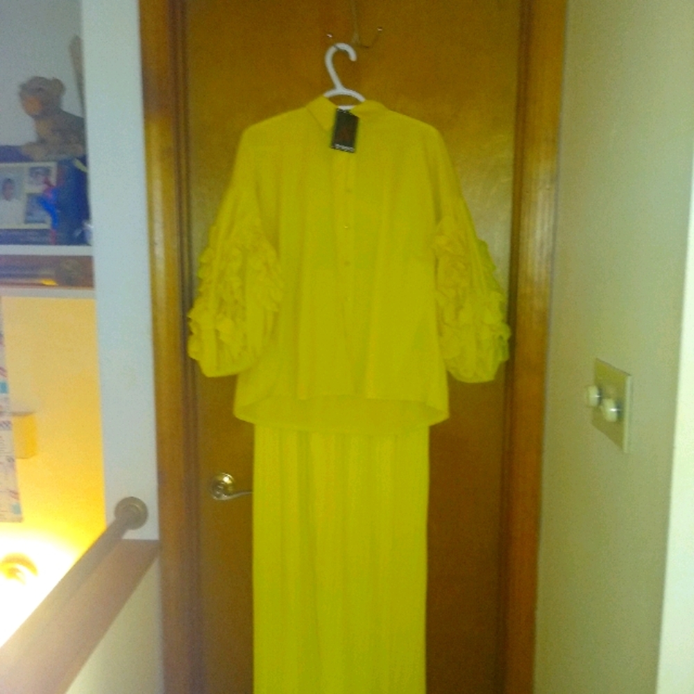 Blouse and pleated full leg pants